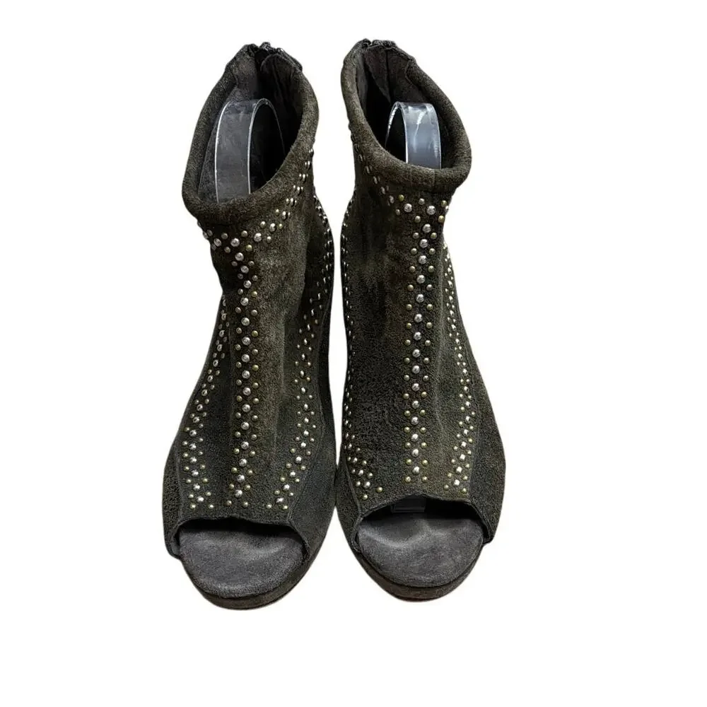 Calleen Cordero Wood Heel Suede Embellished Studded Ankle Bootie Size 9